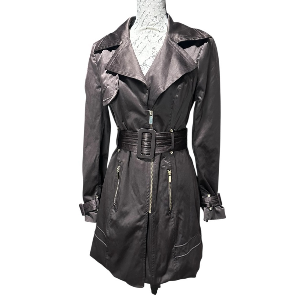 bebe Brown Satiny Trench Coat Size Medium